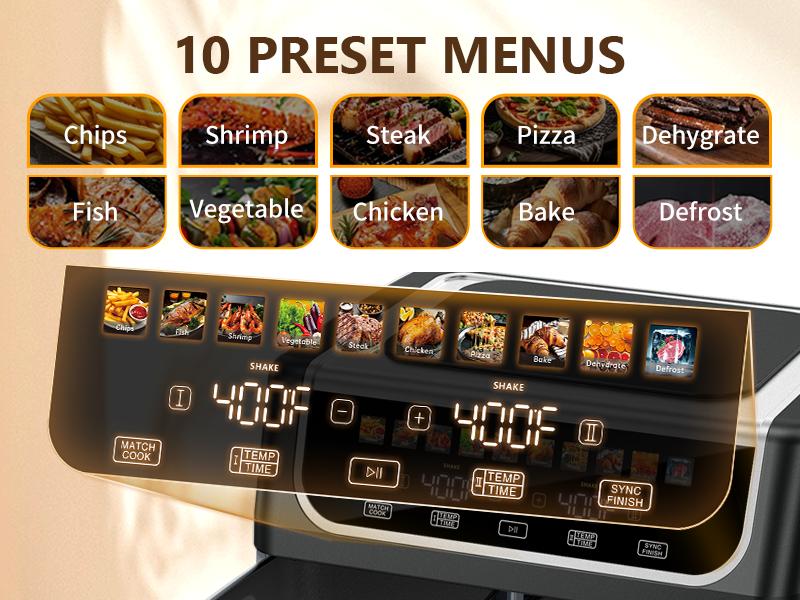 9QT Dual Basket Air Fryer, 2 x 4.5Qt, Digital, Nonstick, Auto Shutoff