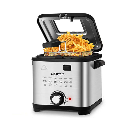 SUSTEAS 1500W Electric Deep Fryer with Basket, 2.6QT Nonstick Pot & Temperature Control, Easy Clean Design