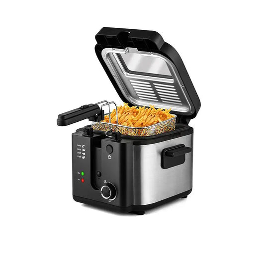 SUSTEAS 1500W Electric Deep Fryer with Basket, 2.6QT Nonstick Pot & Temperature Control, Easy Clean Design